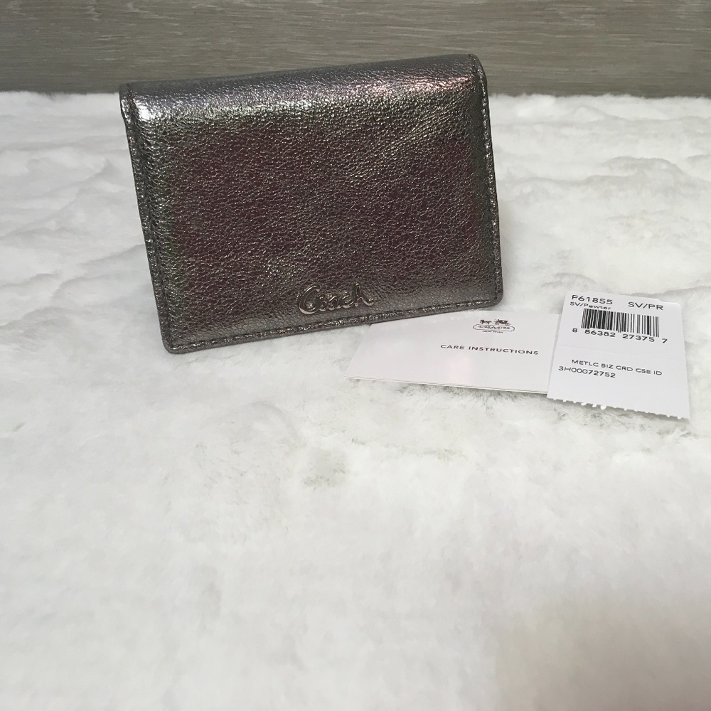 NWT Coach Metallic Pewter ID Card Case Wallet